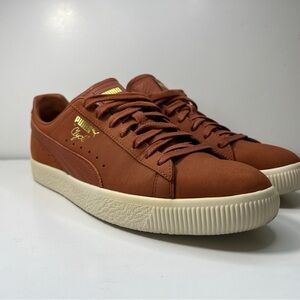 Puma “Clyde” Men's Leather style Brown Low-Top Sneakers with Cream Sole